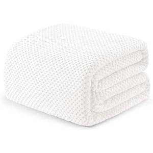 Exclusivo Mezcla Fleece Bed Blanket Twin Size, Super Soft and Warm Blankets for Couch, Sofa and Bed Waffle Textured, Cozy, Fuzzy and Lightweight (Pure White, 90x66 Inches)