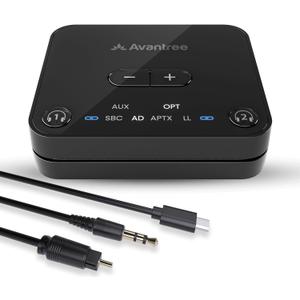 Avantree Audikast 3 - Bluetooth 5.3 Transmitter for TV Audio with aptX Adaptive, Compatible with Optical & AUX Output, Dual Headphone Connection, 100ft Range