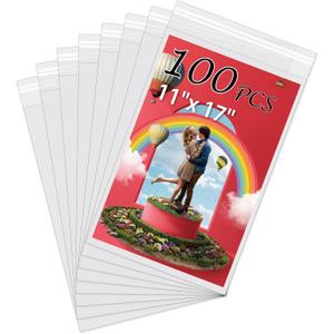 100 Pack Acid-Free Crystal Clear Sleeves Storage Bags for 11x17 Art Prints
