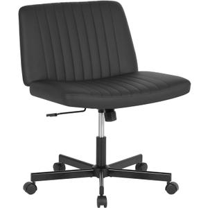 FDW Criss Cross Chair with Wheels Cross Legged Office Desk Modern Swivel Height Adjustable Wide Seat Computer Task Vanity Chair Comfy Fabric Armless Seating for Home Office (Black)