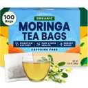 Gya Tea Co Moringa Leaves Herbal Tea Bags (100 Bags) - Caffeine Free with a Tangy Flavor for All Day Comfort, Calming, Relaxing & Nourishing - Fruit & Herbal Blends (EXP 12/01/27)