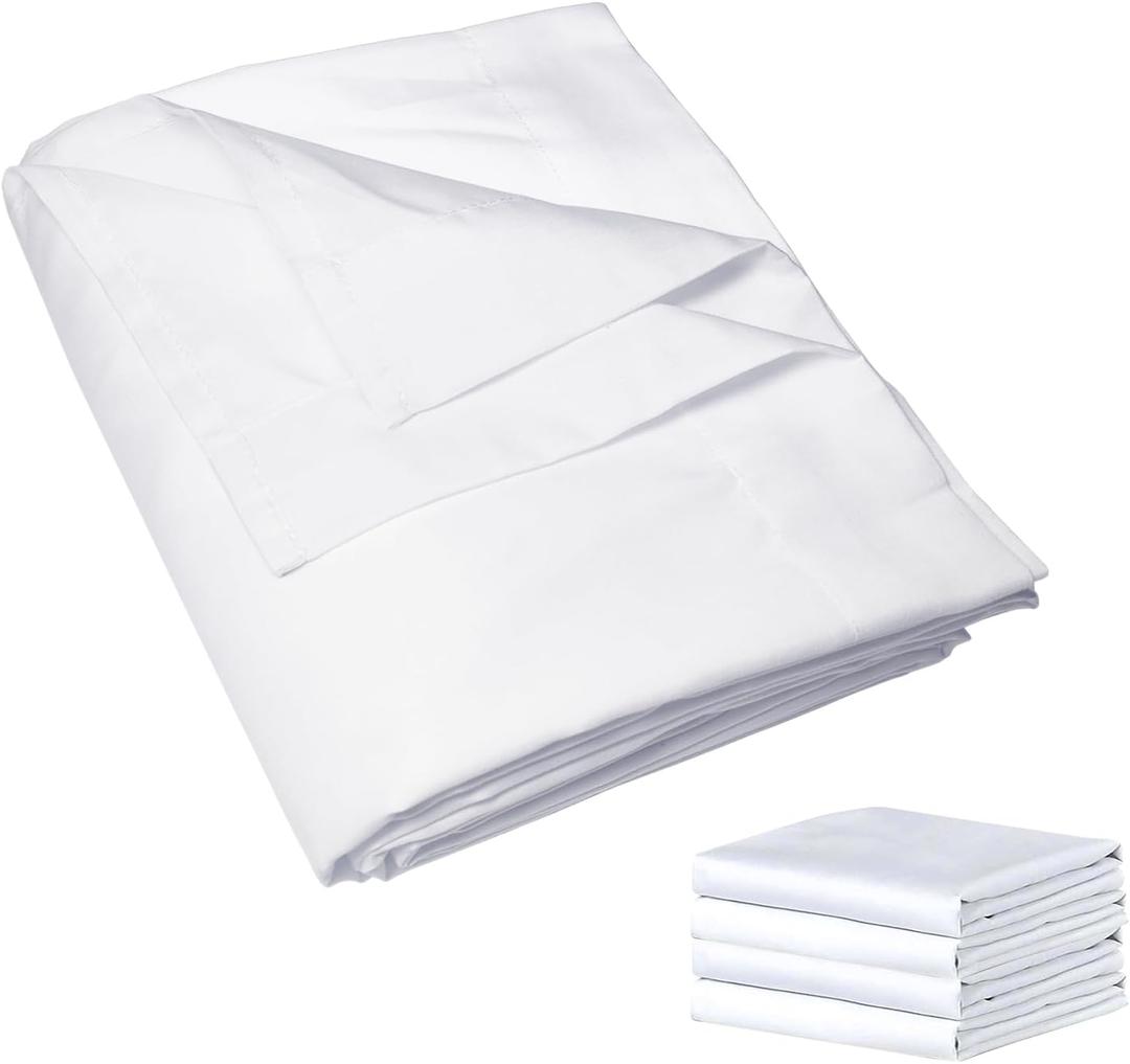 Twin Flat Sheet Only, 4 Pack White Top Bed Sheets, Soft Breathable Brushed Microfiber Color-Coded Hem Threads, 66x96