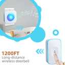 Wireless Doorbell 1200 Feet Waterproof Door Bell Ringer wireless with 36 Melodies 4 Volume Flash Light 1 Receiver &2 Buttons White FUHONGRUI