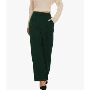 FUNYYZO Wide Leg Pants Women's High Elastic Waisted in The Back Business Work Trousers Long Straight Suit Pants Size M