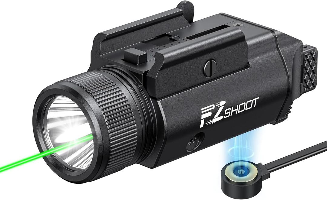 EZshoot 2400 Lumens Laser Light Combo with Strobe Mode, High Lumen Pistol Flashlight, Magnetic Rechargeable Green Laser Light with Quick Install Adjustable Slide Rail for Picatinny GL Rail