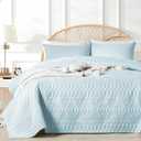 akkialla Twin Size Quilt Bedding Set,Sky Blue Lightweight Microfiber Soft Bedspreads,Modern Style Geoetric Pattern Coverlet Set for All Seasons,2 Piece(1 Quilt,1Pillow Sham)