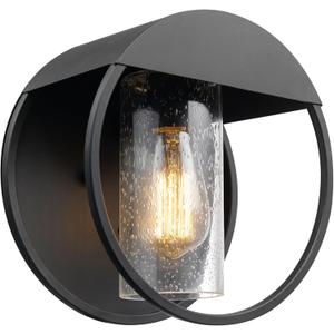 Globe Electric 44388 1-Light Indoor/Outdoor Wall Sconce, Matte Black Finish, Seeded Glass Shade, Weather-Resistant, E26 Base