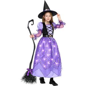 Spooktacular Creations Girls Witch Costume, Light up Witch Costume Kids, Starry Dress for Child Halloween Role Play Parties (Small(5-7 yrs), Purple)
