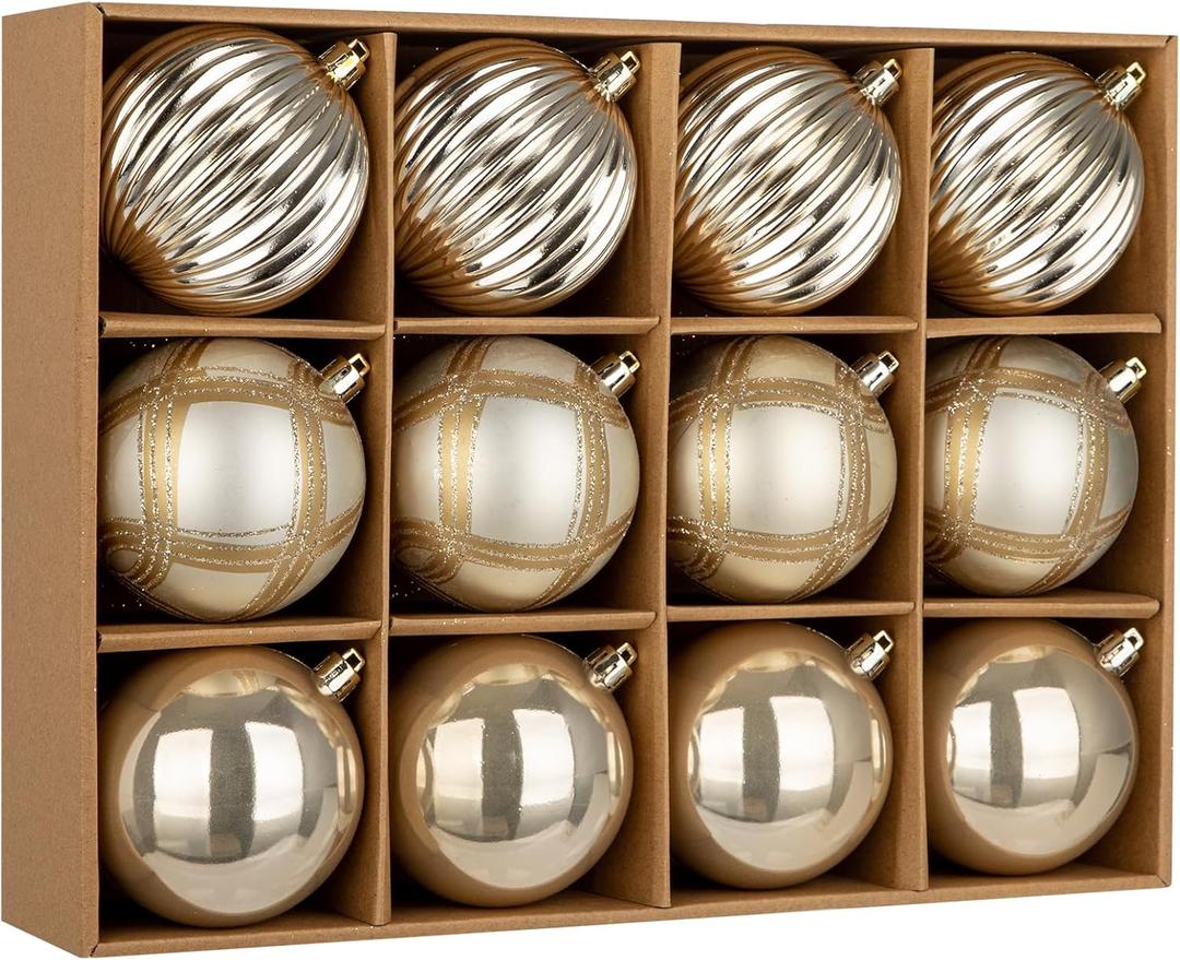 12 Pcs Christmas Ball Ornaments 3.15'' Shatterproof Plastic Hanging Balls Christmas Tree Decoration Ornaments for Xmas Holiday Party Wedding Decor - Champagne