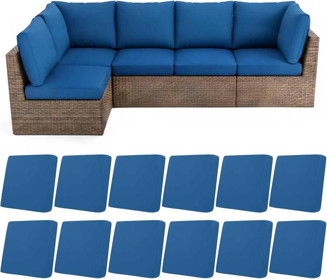 HEBE Stretch Patio Cushion Covers Set 12pcs,Waterproof Outdoor Couch Covers Replacement,Washable Reusable Seat Cushion Slipcovers for Patio Furniture Protector,Chair Cushion Cover