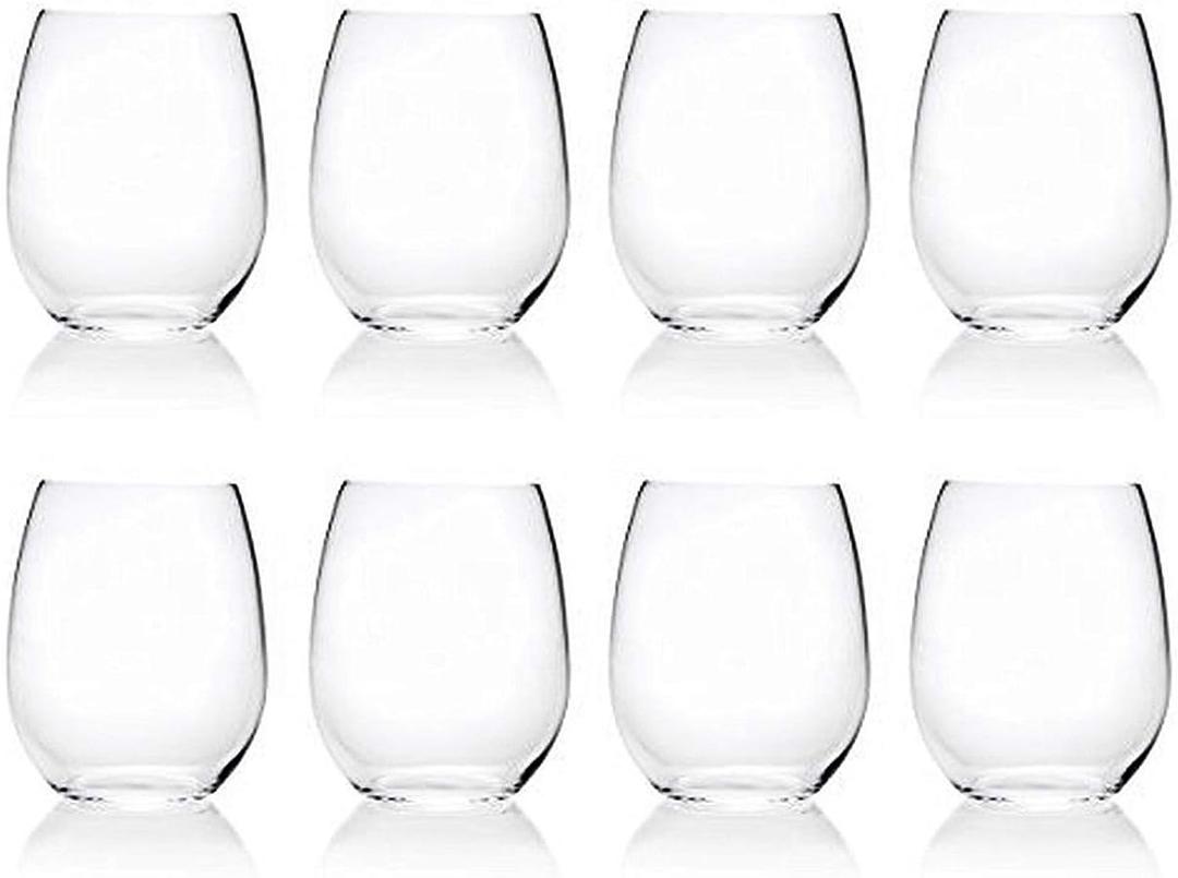 PLASTIC 17-ounce Acrylic Glassses Stemless Wine Glasses, set of 8 Clear - Unbreakable, Dishwasher Safe, BPA Free