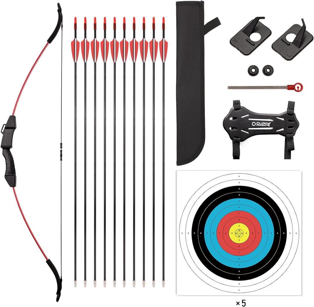 LWANO Bow and Arrow Set for Kids, Archery Beginner Gift with 10 Arrows, 5 Target Face, Ideal for Kids, Youths, Teens, Perfect for Left & Right Handers (Red)