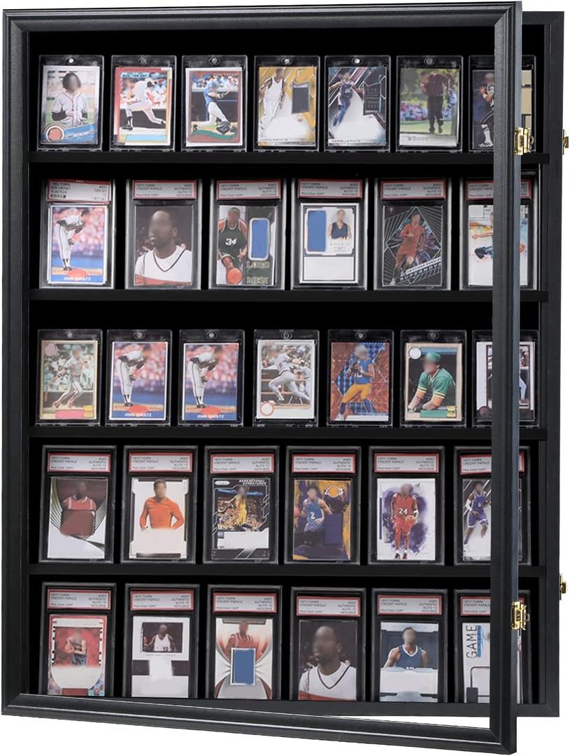 KCRasan 35 Graded Sports Card Display Frame -Baseball Card Display Case Lockable - Trading Card Collector Wall Display Holder for Basketball Football Hockey Cards, UV Protection Acrylic(Black)