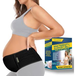 ChongErfei Pregnancy Belly Band Maternity Belt Back Support Abdominal Binder Back Brace - Relieve Back, Pelvic, Hip Pain for Pregnancy Recovery(Black,One Size)