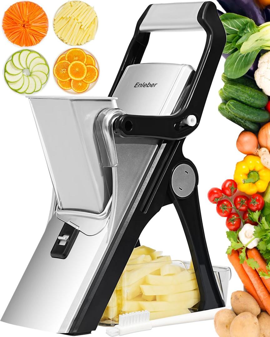 Upgrade Mandoline Slicer Safe Vegetable Chopper-Julienne Dicer for Kitchen, Potato Slicer, Adjustable Vegetable Cutter with Container, Multifunctional 6 in 1 Food Chopper (Black)