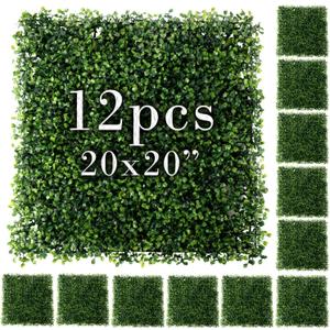 Houseables Grass Wall Panels, Boxwood Panels, Greenery Wall, Grass Backdrop, Greenery Backdrop, Artificial Green Decor, Faux Hedge, Fake Plant Squares, Indoor and Outdoor Decoration, 20"x20", 12 Pack