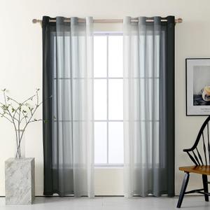 Ombre Sheer Curtains for Living Room Bedroom, Grommet Top Gradient Semi Sheer Light Filtering Home Decor Window Drapes, Set of 2 Panels, Black, 52x84 Inch Ombre Sheer Curtains for Living Room Bedroom, Grommet Top Gradient Semi Sheer Light Filtering Home Decor Window Drapes, Set of 2 Panels, Black, 52x84 Inch