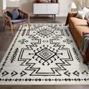 Lahome Moroccan Rug 8x10 for Living Room, Boho Soft Washable Area Rugs for Bedroom, Low Pile Western Carpet for Dining Room Table, Distressed Aztec Carpets for Office Home Decor (Ivory)