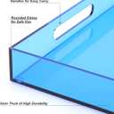 Large Acrylic Tray Ottoman Coffee Table Tray with Handles 17x13'' Decorative Serving Platter for Food Tea Dinner Snack Eating Bar Party, Blue