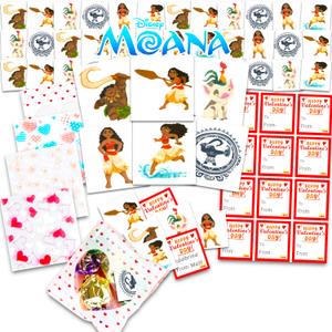 Moana Valentine's Day Classroom Gift Exchange - 24 Student Bundle with Moana Temporary Tattoos, Goodie Bags, To/From Stickers for School Valentines Handouts | Valentines Kids Party Favors