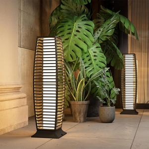 Grand patio Outdoor Floor Lamp Solar Powered Lantern Waterproof Wicker Boho Deck Lights for Garden Porch Decor, Large Crossover
