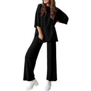 PRETTYGARDEN Two Piece Sets For Women Summer Fashion Lounge Matching Set 2025 Travel Vacation Airport Outfits Clothing (Large, Black)