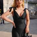 LAGSHIAN Women's Summer V Neck Sleeveless Bodycon Ruched Irregular Hem Cocktail Party Satin Flowy Maxi Dress (Blue, XL)