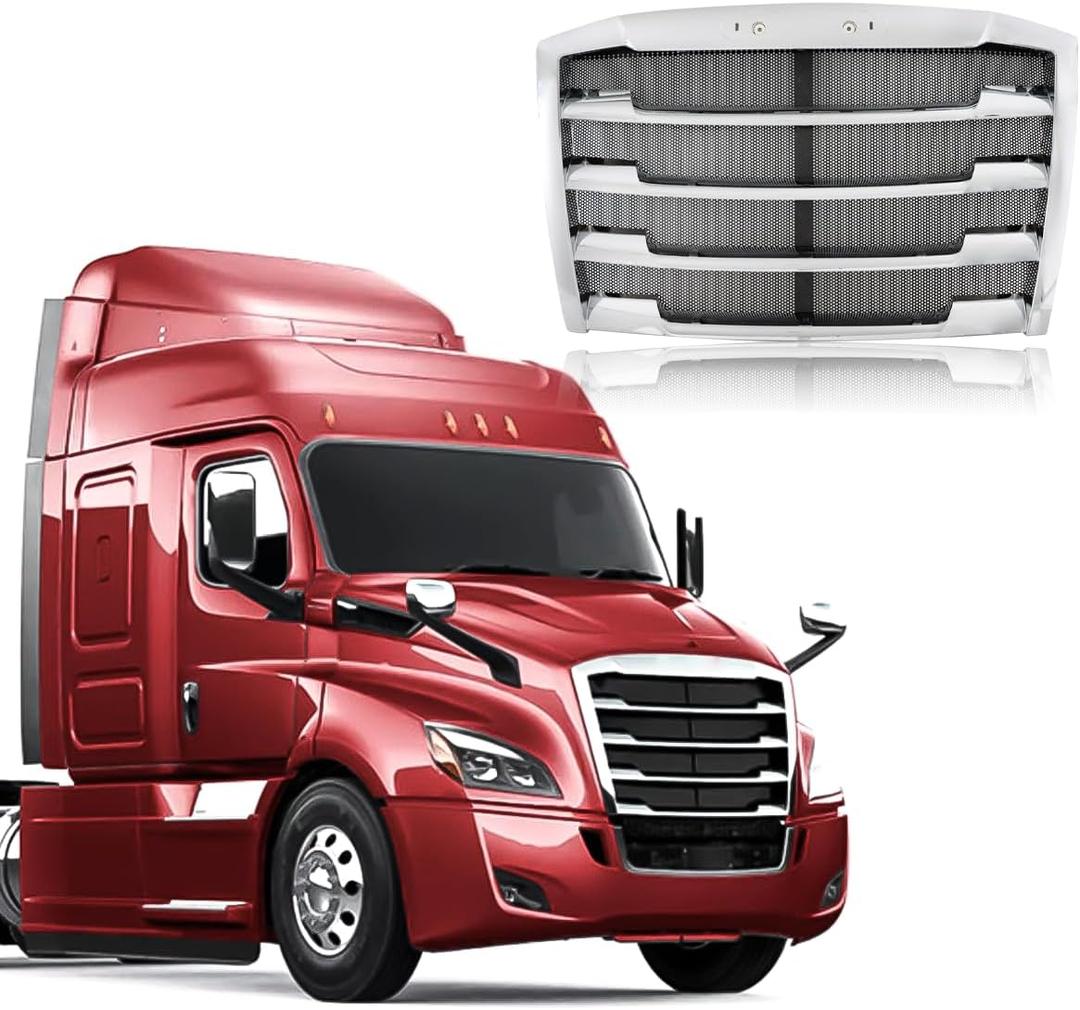 Front Hood Radiator Grille With Bug Screen Compatible With 2018+ Freightliner CASCADIA Bug Screen Front Grill ABS Plastic (Chrome