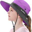 LCZTN Kids Ponytail Sun Hat Wide Brim UV Protection for Girls Beach Bucket Cap (Medium, Purple)