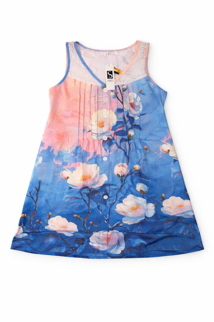 Womens Summer Dresses Scoop Neck O-Ring Shoulder Button Tank Sundress Casual Swing Short Dress, Large