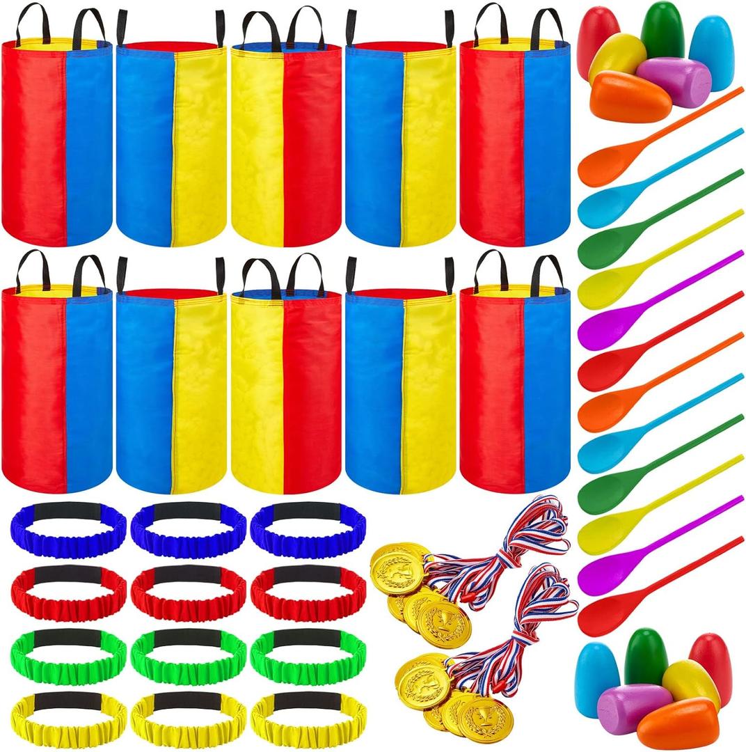 Yunsailing 40 Pieces Potato Sack Race Bags Large Bags Lawn Outdoor Games Party Games for Kids School Adults Family Backyard Party Birthday Outside Egg Spoon Race Easter (Rainbow)
