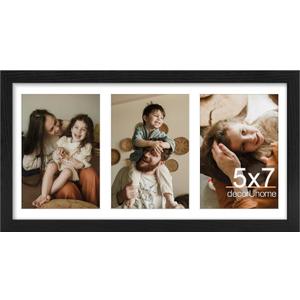 decorUhome 8x16 Picture Frames Collage Wall Decor, Display 3Pcs 5x7 Photos with Mat or 1Pcs 8x16 Unmatted, 3 5x7 Collage Picture Frames for Wall Mounting, Black