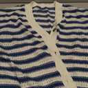 Saodimallsu Womens Short Sleeve Striped Cardigan Sweaters Crochet Knit Button Down Shirts V Neck Spring Summer Tops (Blue, XL)