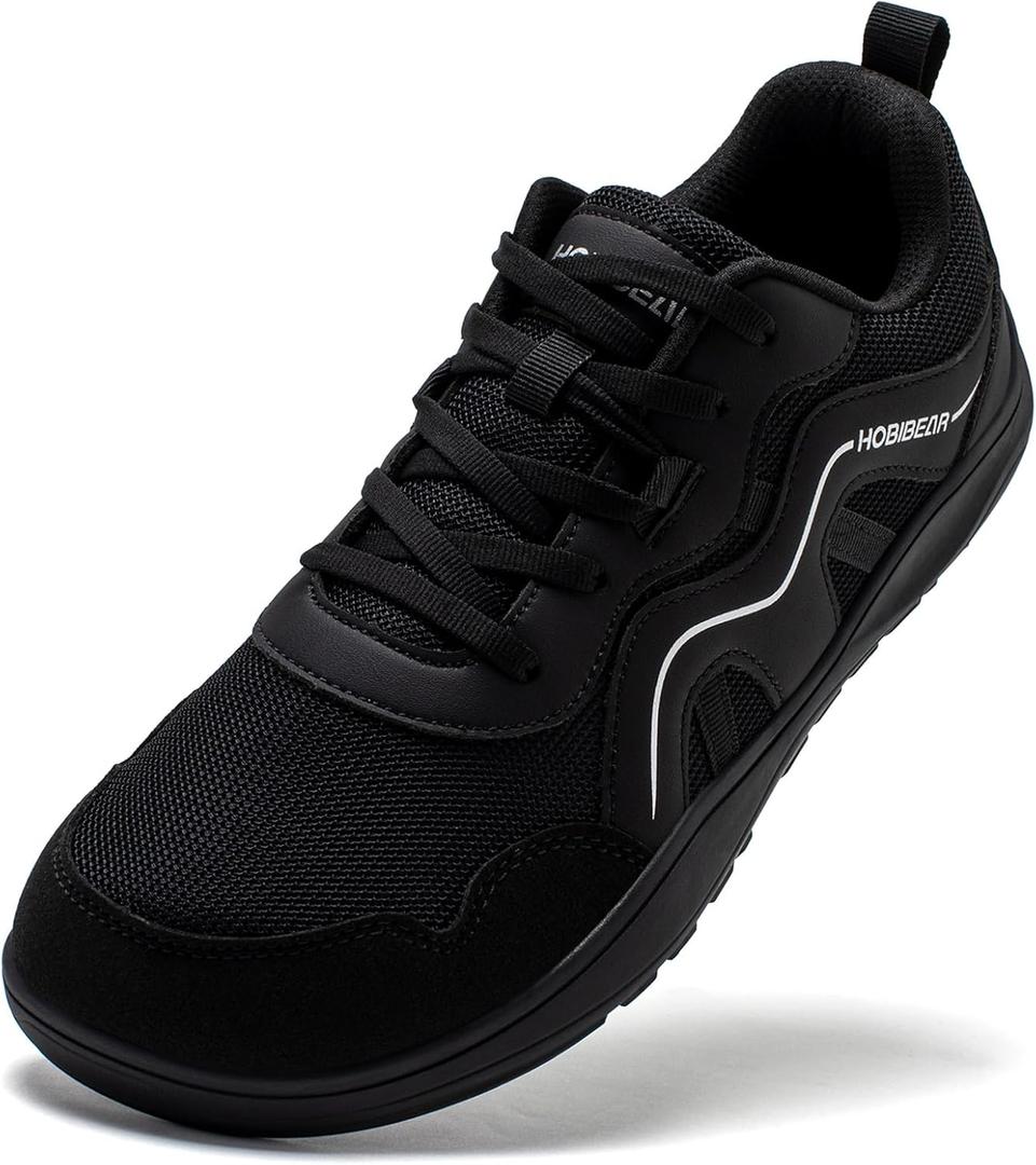 HOBIBEAR Women's Wide Toe Box Barefoot Sneakers | Zero Drop | Lightweight Walking Shoes (Black, US 7W)