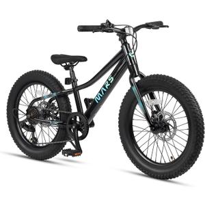 Glerc Mars Kids Mountain Bike, 20 Inch Fat Tire Bike for Teen Ages 6-12 Year Old, Bicycle with 2.8-Inch Wide Tires and 6 Speed Drivetrain, Black