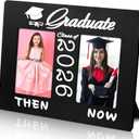 Vercraft Class of 2026 Graduation Then Picture Frame Gifts Holds 4x6 Inch Black Grad Photos Wood Photo Album for High School College