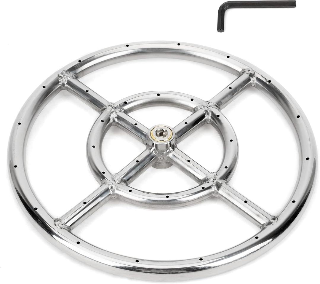 Stanbroil 12 Inch Round Fire Pit Burner Ring for Natural Gas & Propane - 304 Stainless Steel for Indoor & Outdoor Fireplace, BTU 92,000 Max