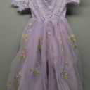 Flower Girl Lace Back V-Neck Dress Full-Length Floral Embroidered Toddler Tutu Tulle Dresses for Girls 5-6Y