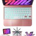 BABG Keyboard Case for iPad Mini 7 (A17 Pro, 2024) & Mini 6 (8.3 Inch) - 360 Rotatable & 180 Flip Stand with Multi-Touch Trackpad, 7-Color Backlit Wireless Keyboard Cover, Rechargeable Battery, Pink