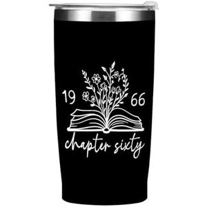 Chapter 60 1966 Tumbler for Men Book Lovers Teacher Grandpa, 60th Birthday Gifts for Women Men, Bookish 60th Birthday Decorations Appreciation Tumblers, 20 oz Insulated Coffee Mug, Black Travel Cup