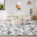 LOCHAS Ultra Soft Indoor Modern Area Rugs 4x6, Fluffy Living Room Carpets for Children Bedroom Home Decor Nursery Rug, Tie-Dyed Grey & White
