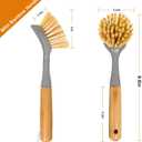 FunCee 2 Pack Kitchen Dish Brushes with Bamboo Handle, Dish Scrubber Built-in Scraper, Scrub Brush for Pans, Pots, Counter & Kitchen Sink Cleaning, Dishwashing and Cleaning Brush Tools, White