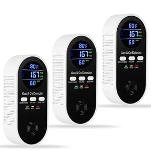 3 Packs 5-in-1 Carbon Monoxide Detector, AC-Plug-in Explosive Gas, Natural, Propane & CO Alarm with °F & Humidity,3-Level Sound & Brightness(Digital Display), Battery Backup for Home, RV, Hotel, Apartment, MFG Date Can't Be Found 