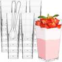 Eupako 3 oz Plastic Dessert Shooter Cups with Spoons, 50 PCS Mini Clear Square Plastic Tumbler Cups, Small Dessert Cup for Jello Shots, Appetizers, Puddings, Mousse, Parfait