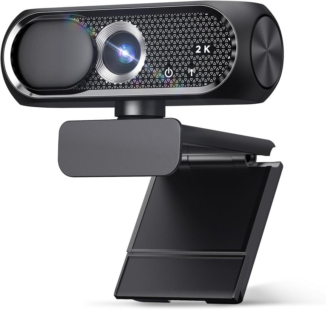 2K Webcam with Microphone, Noise Cancellation, Privacy Cover, Wide-Angle Lens, Auto Light Correction, Plug & Play USB Webcam for Laptop, Desktop, PC, Mac, Zoom, Skype, Streaming (Black)