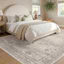 Greige 8x10 Washable Area Rug for Living Room, Organic Modern Distressed Geometric Rug with Granite Texture, Soft Low Pile Non-Slip Carpet for Bedroom & Dining Room