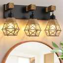 LmnLvn Farmhouse Bathroom Light Fixture, 3-Light Black Rattan Vanity Light, Boho Bathroom Light Fixture Over Mirror Rustic Vanity Lighting with Handwoven Shades, Suit for Restroom, Bedroom, Hallway