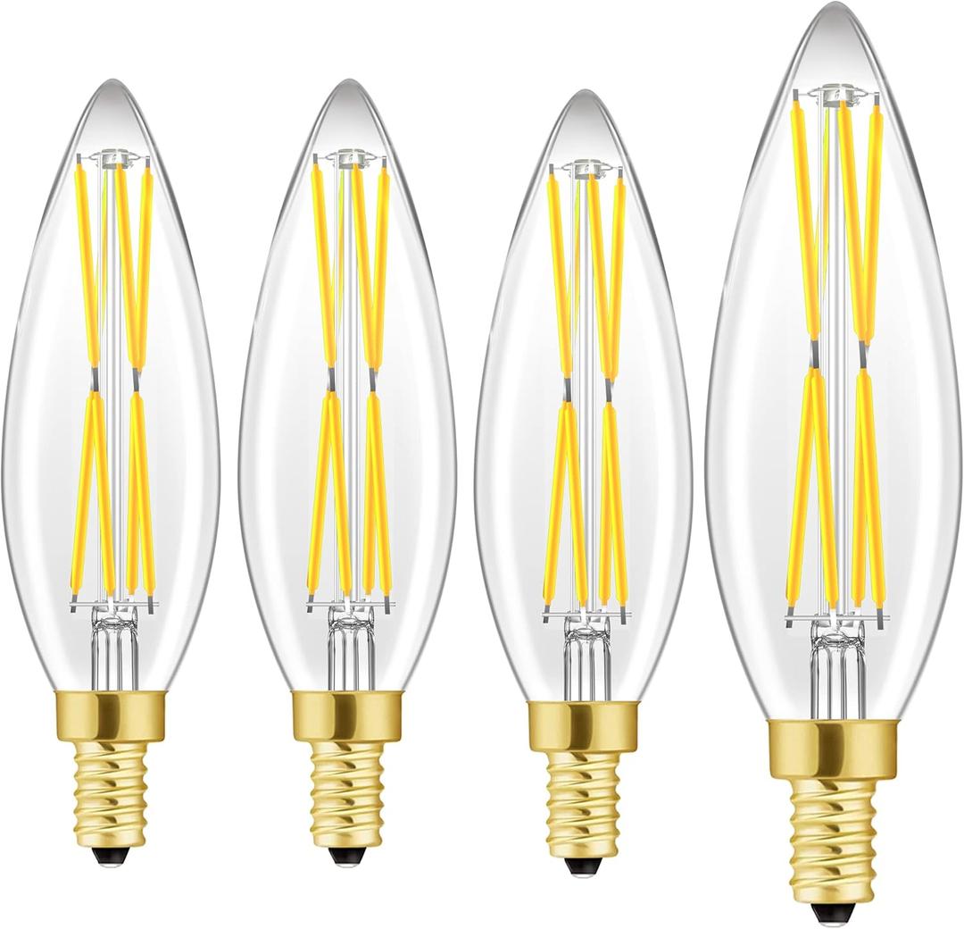 E12 8W Candelabra led Light Bulbs,100W Equivalent Dimmable LED Chandelier Light Bulbs,e12 led Bulb 4000K Daylight White 800lm LED Filament Vintage Candle Bulb with Decorative, 4.85in, 4Pack