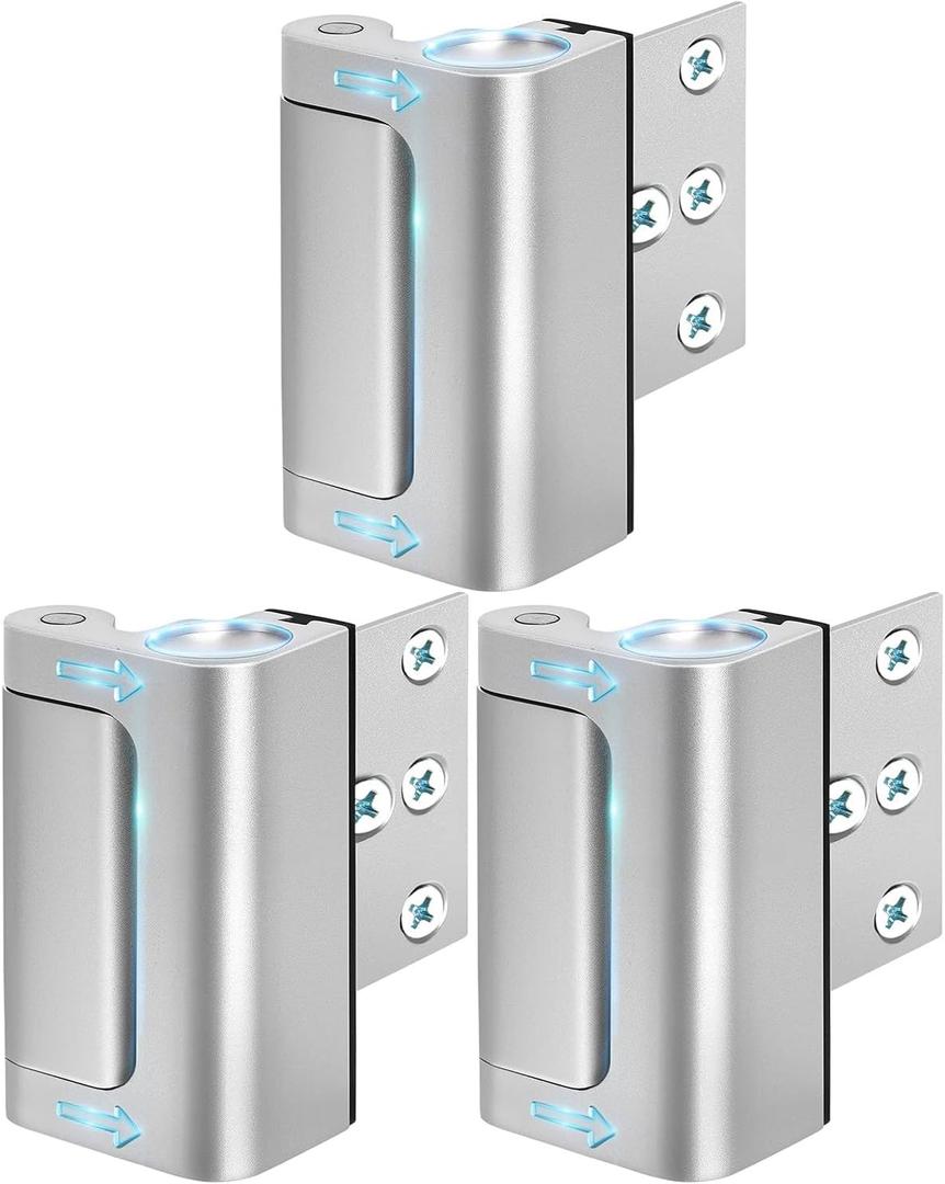 Home Security Door Lock 3 Pack Metal Door Reinforcement Lock for Kids Safety Top Front Door Child Proof Safety Lock Defend High Security Door Locks Latch Withstand 800lbs for Inside Swing Door Chain