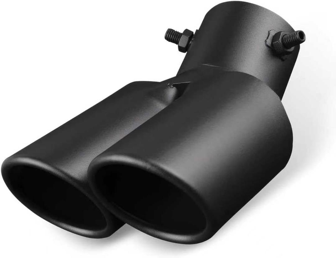 Car Dual Exhaust Tip, Stainless Steel Slant Cut Bending Muffler Tip, Single to Dual Y Outlet Tail Pipe, Universal Exhaust Pipe Modification Accessory for Cars (Black)